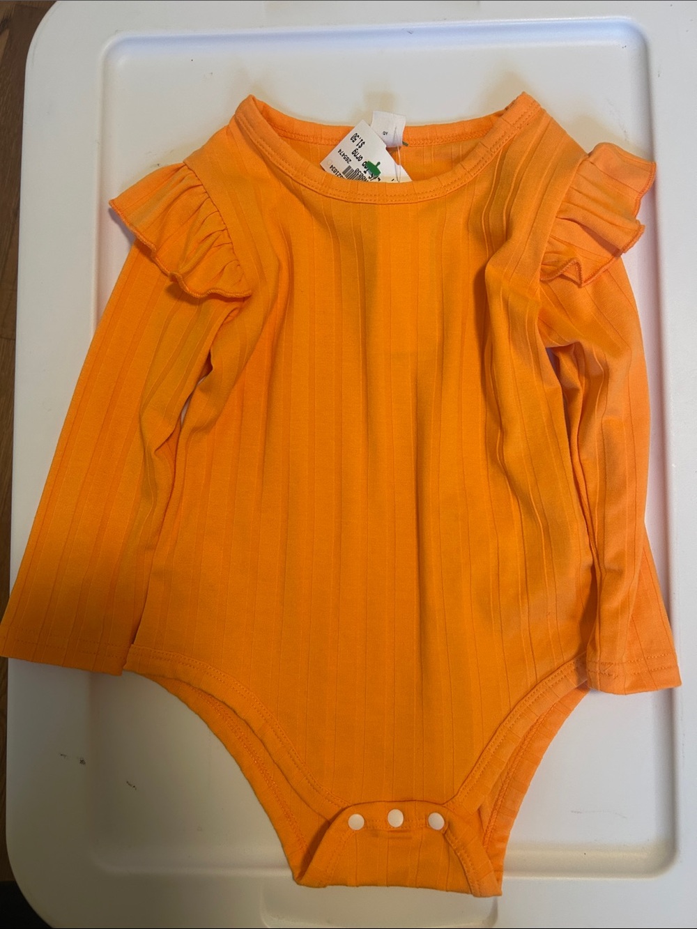 SHEIN Orange Ribbed Ruffle-Shoulder Long-Sleeve Baby Bodysuit